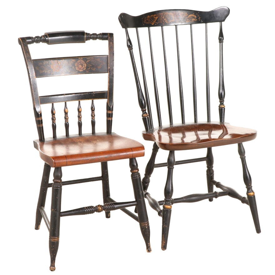 Two L. Hitchcock Parcel-Ebonized and Gilt-Stenciled "Fancy" Side Chairs