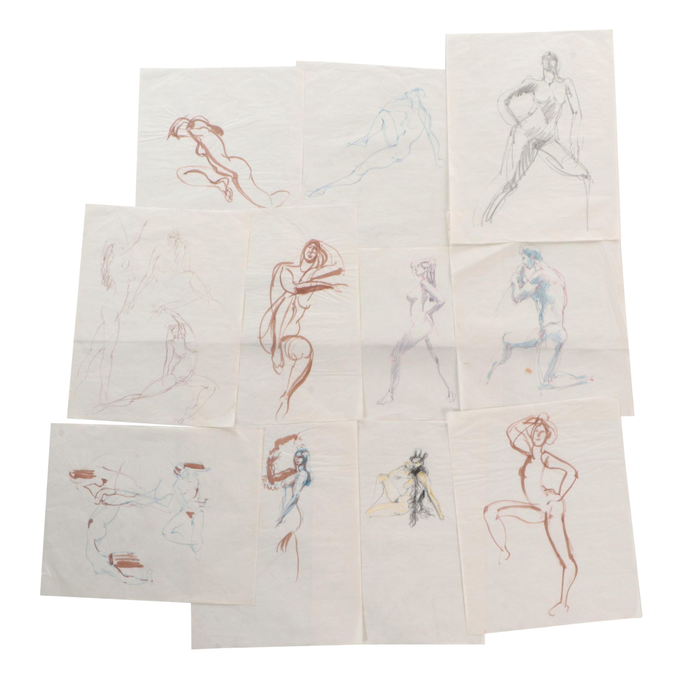 Margaret Voelker-Ferrier Mixed Media Figure Study Drawings