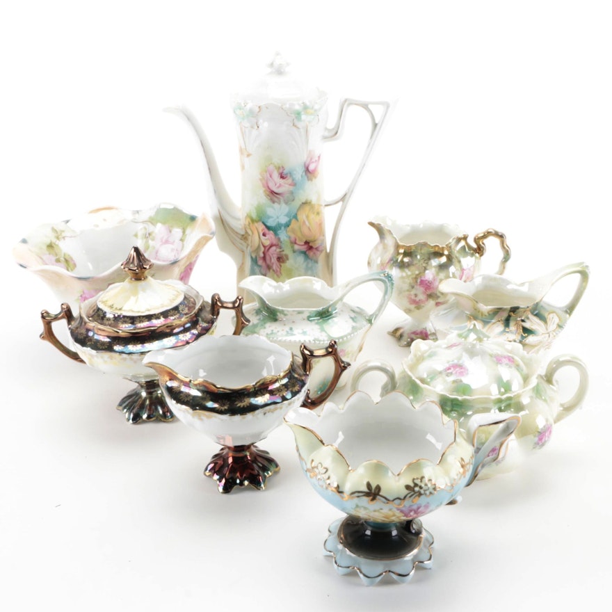 RS Prussia Creamer and Other Porcelain Tableware, Early 20th Century