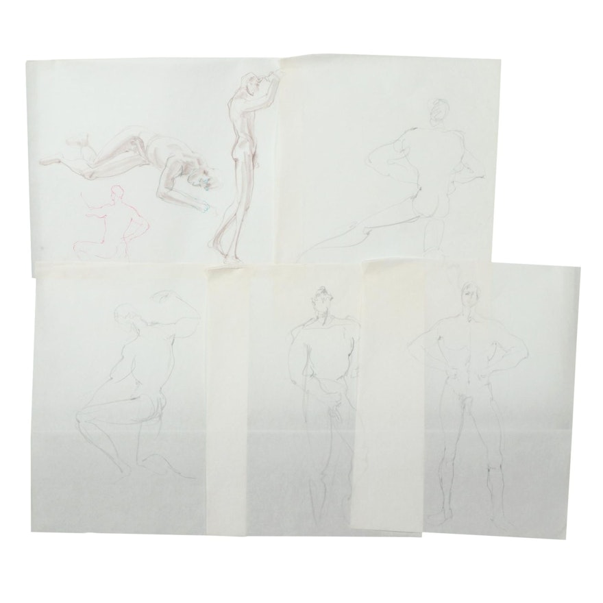 Margaret Voelker-Ferrier Mixed Media Figure Study Drawings