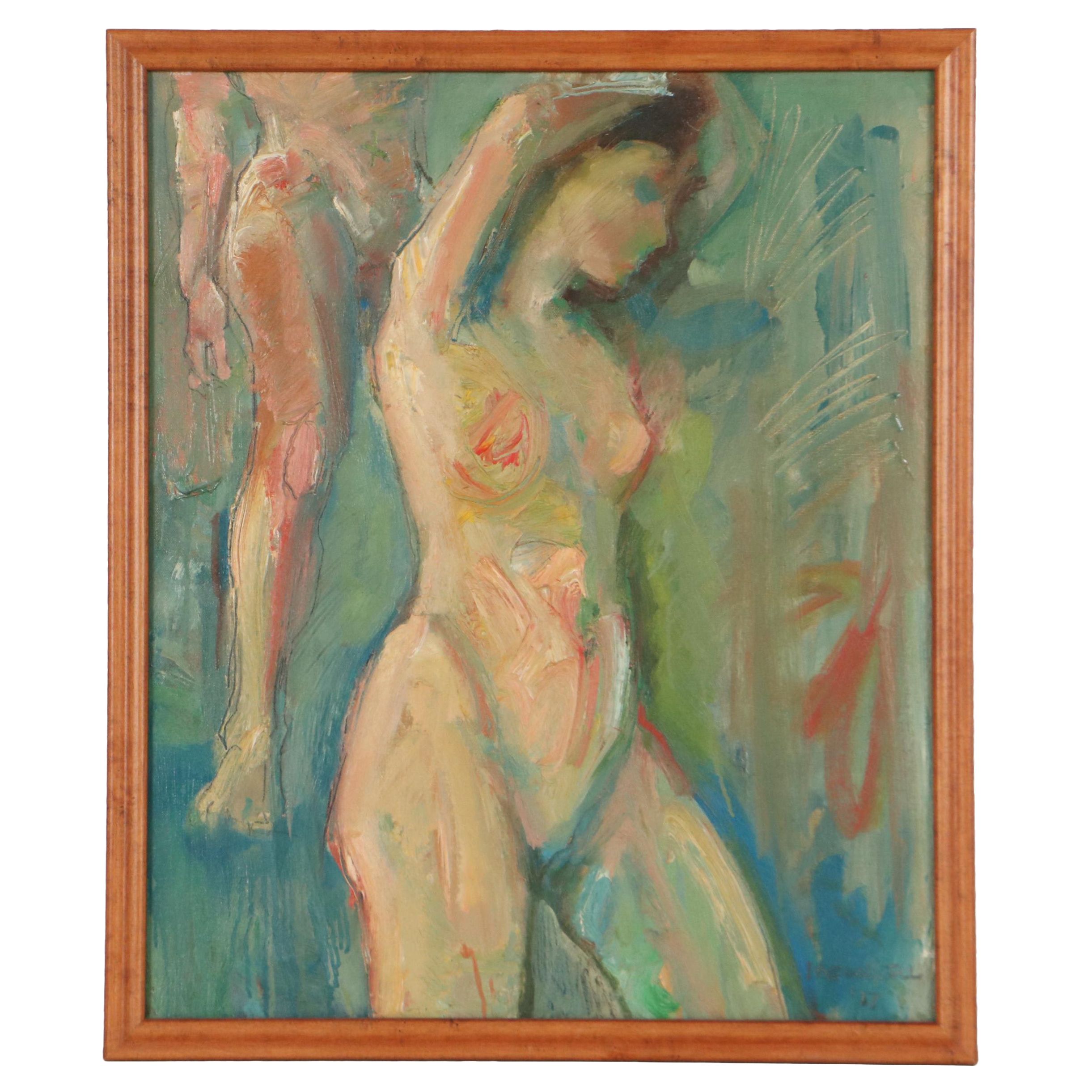 Jack Meanwell Oil Painting of Standing Nude, 1977