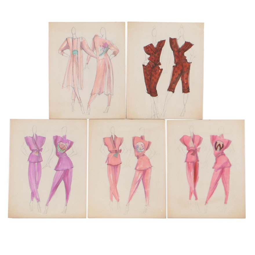 Margaret Voelker-Ferrier Ink and Graphite Fashion Illustrations, Circa 1980