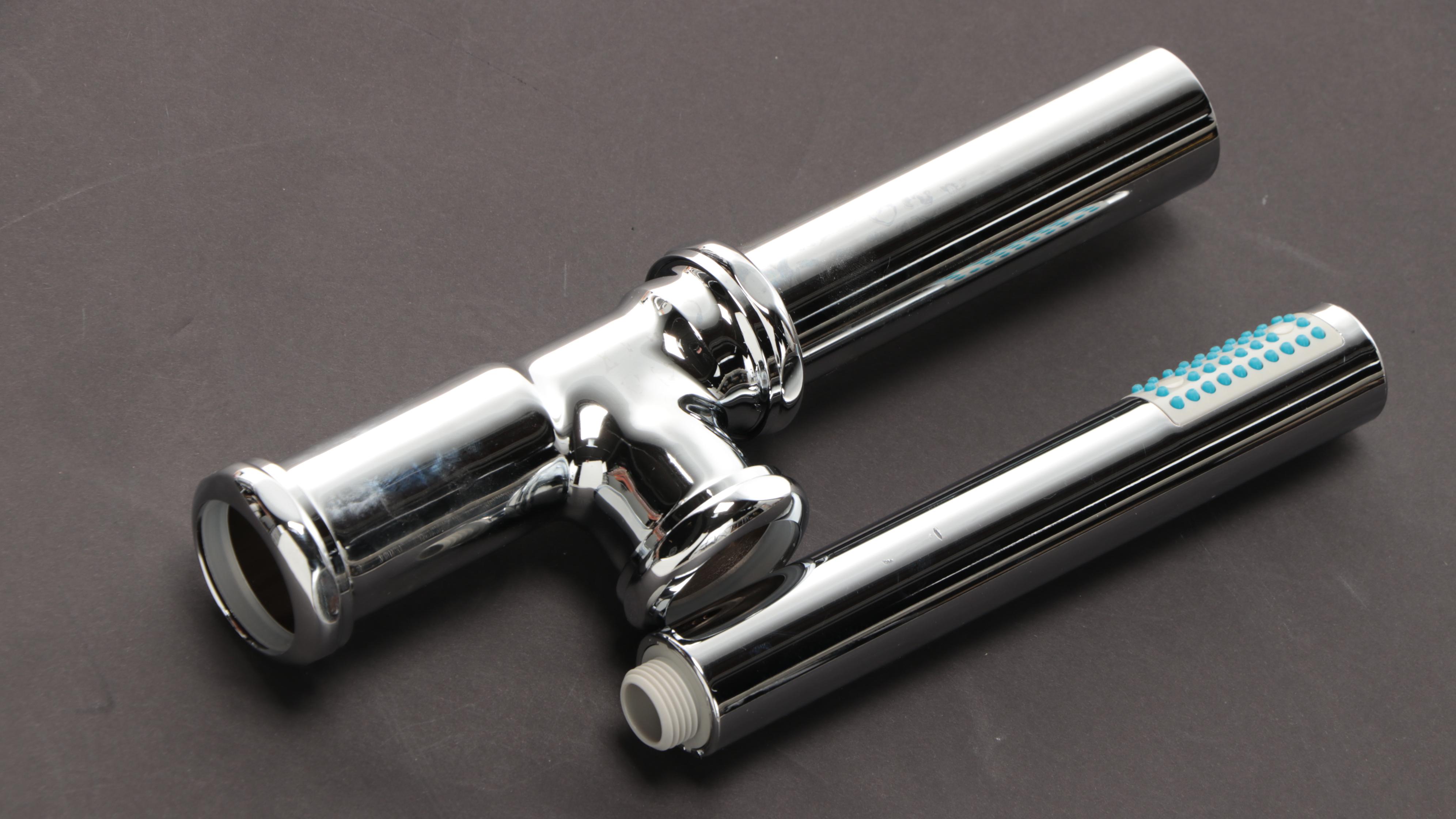 Chrome Gooseneck Freestanding Tub Faucet, Hand Shower and Tub Drain