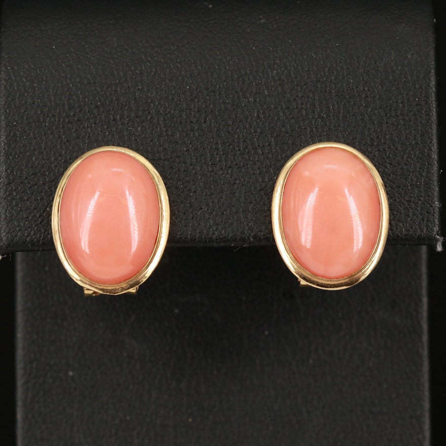 14K Coral Cabochon Earrings