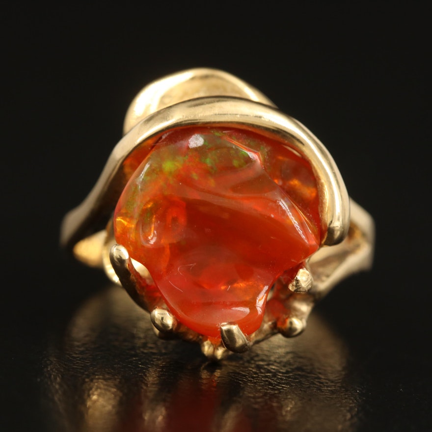 14K Fire Opal Solitaire Ring