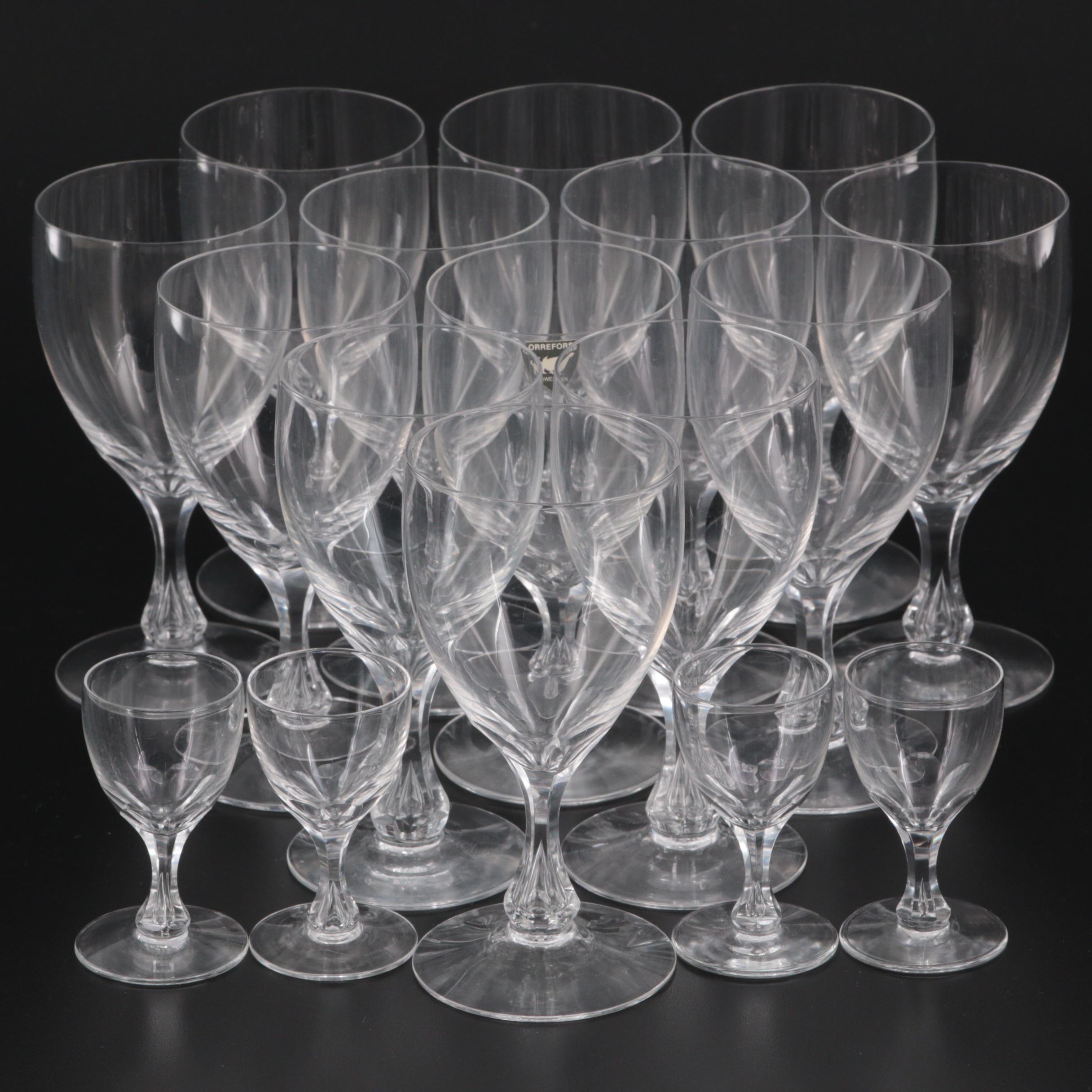 Orrefors "Coronation" Crystal Clarets and Cordial Glasses, Mid-20th Century