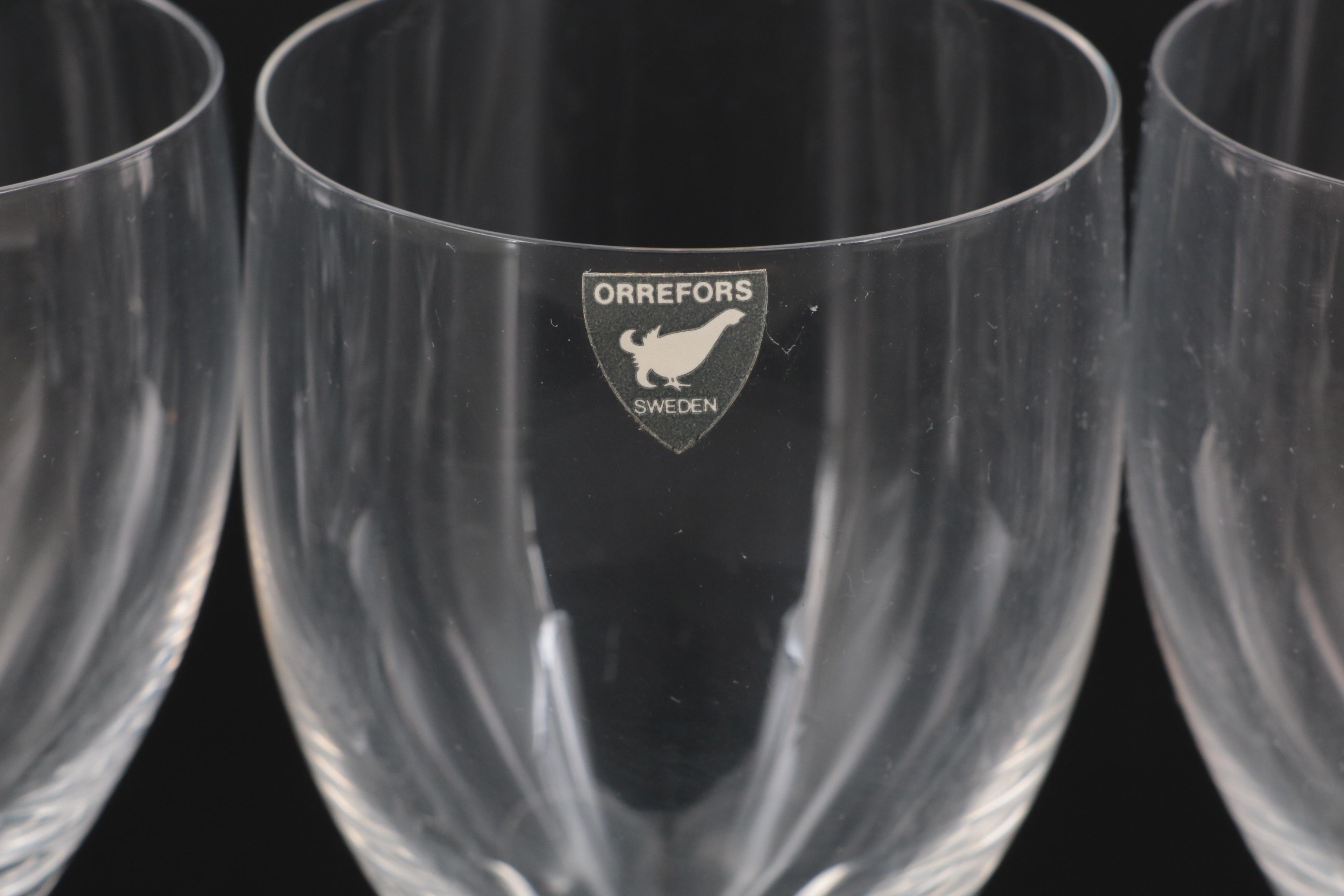 Orrefors "Coronation" Crystal Clarets and Cordial Glasses, Mid-20th Century