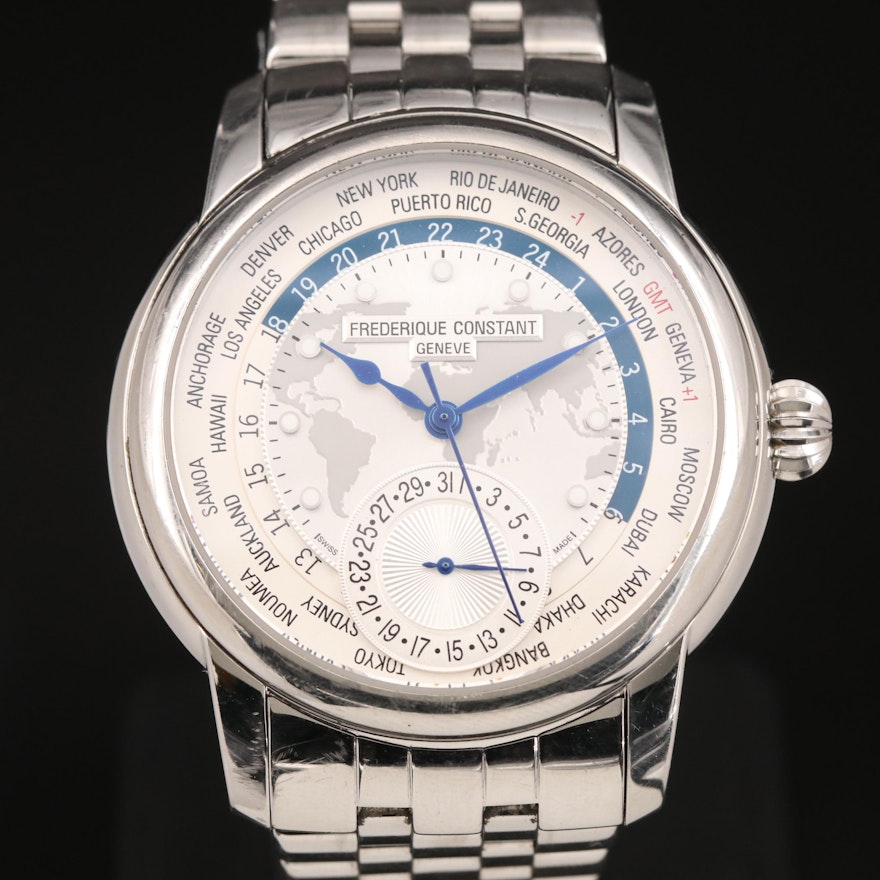 Frederique Constant World Timer Stainless Steel Wristwatch