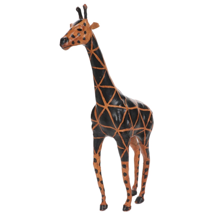 Hand-Painted Leather Clad Giraffe Figurine