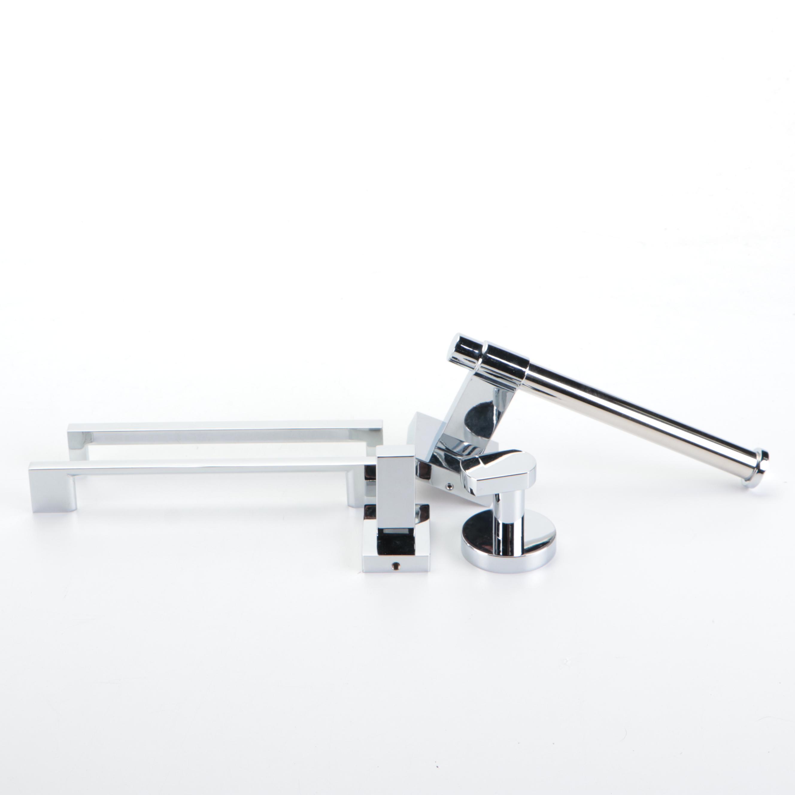 Robe Hooks, 6.50'' Cabinet Pull, 6'' Cabinet Pull, and Toilet Paper Holder