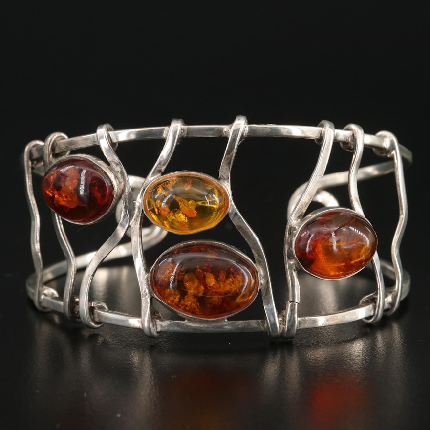 Polish Sterling Amber Wirework Cuff