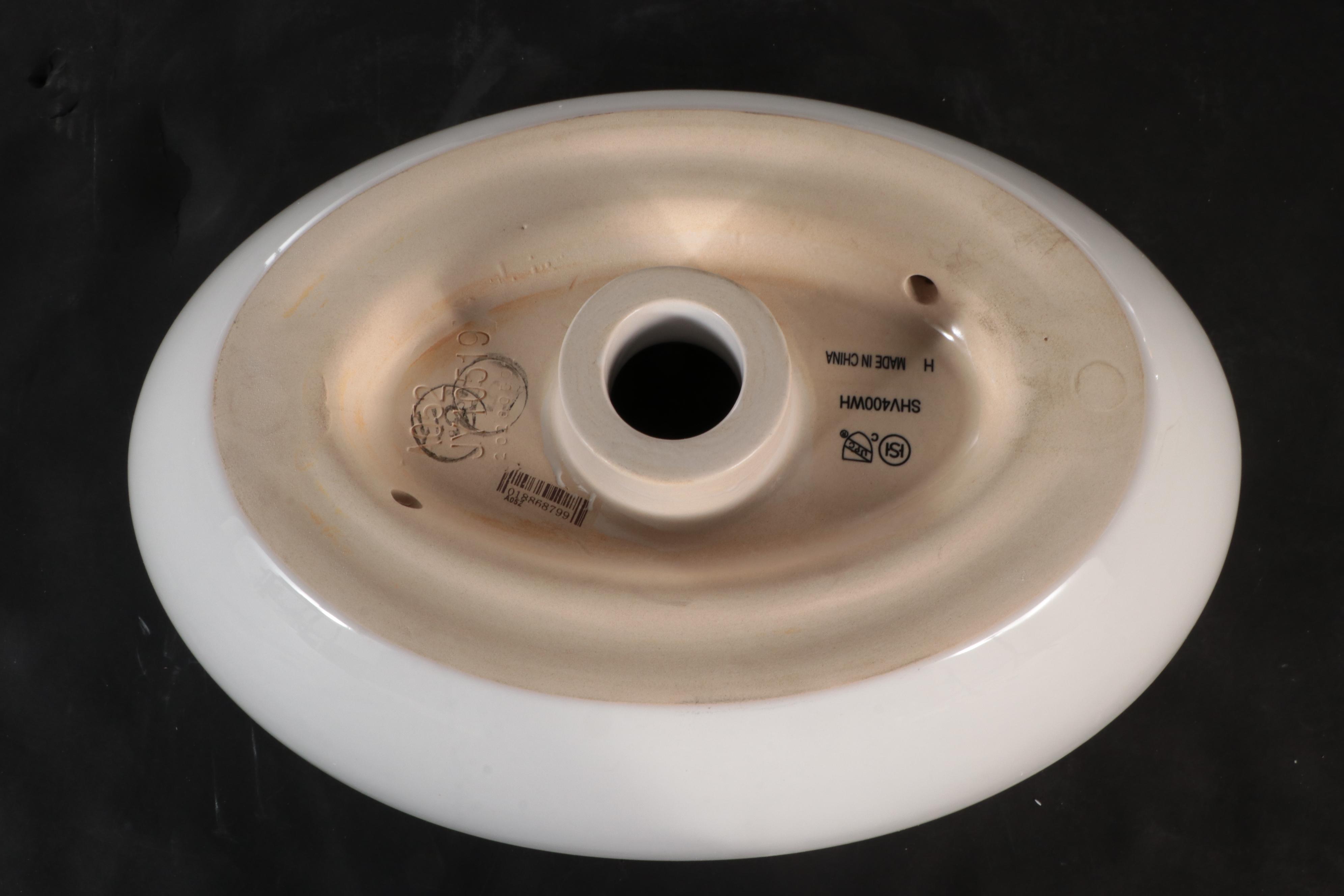 Oval Fireclay Vessel Sinks with Polished Brass Finish Pop-Up Bathroom Drain