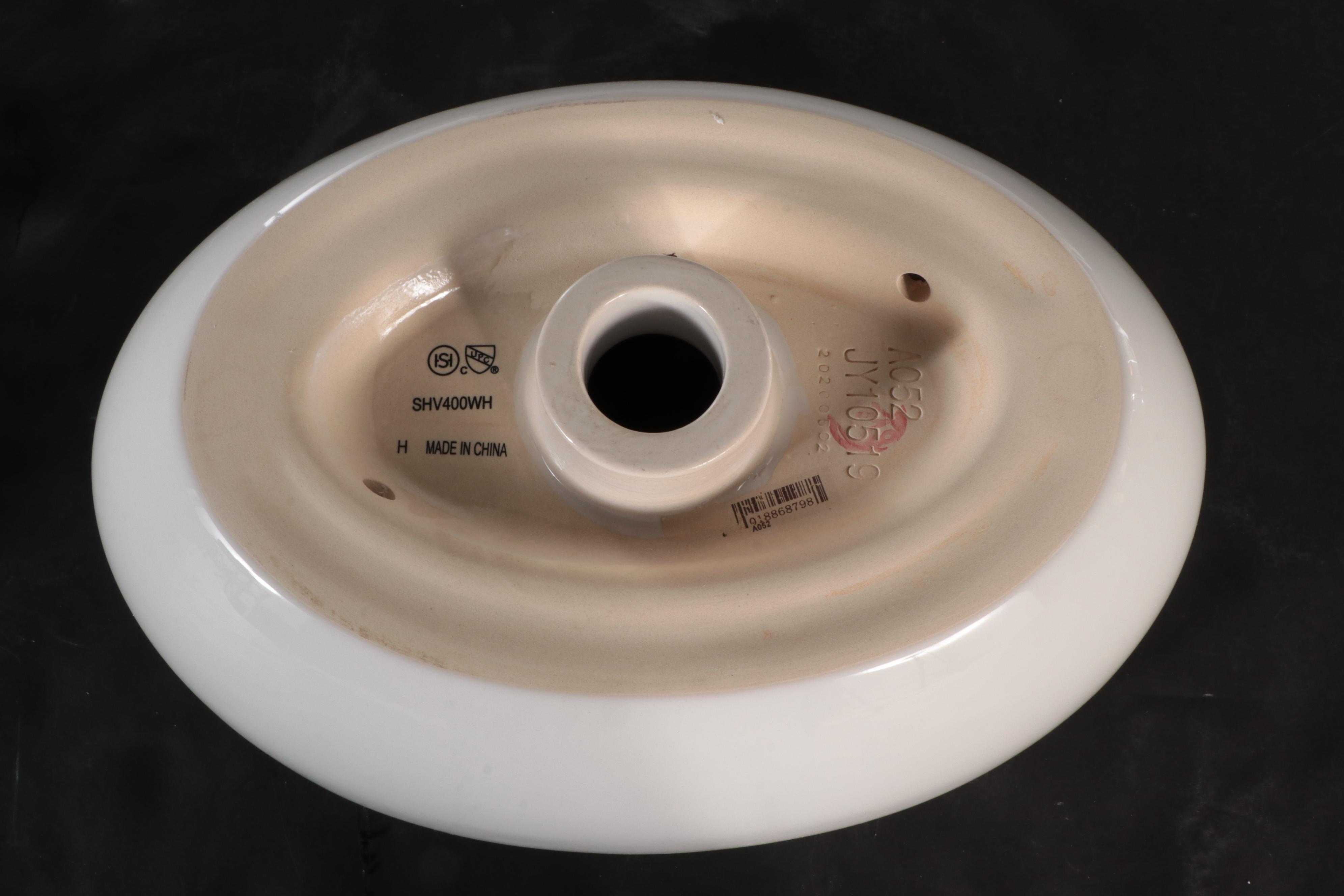 Oval Fireclay Vessel Sinks with Polished Brass Finish Pop-Up Bathroom Drain