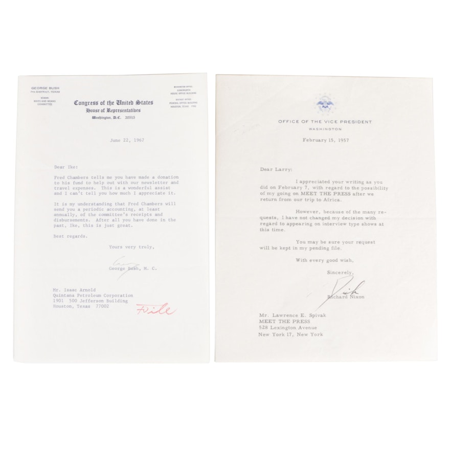 George H. W. Bush and Richard Nixon Typed Letters Signed, COA