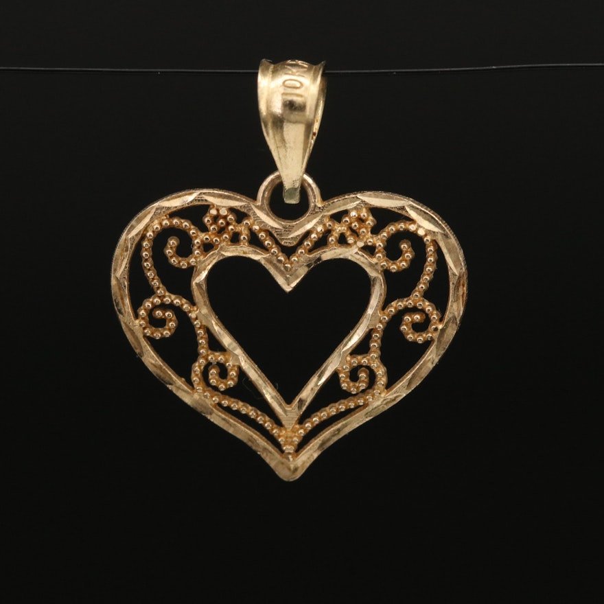 10K Openwork Heart Pendant