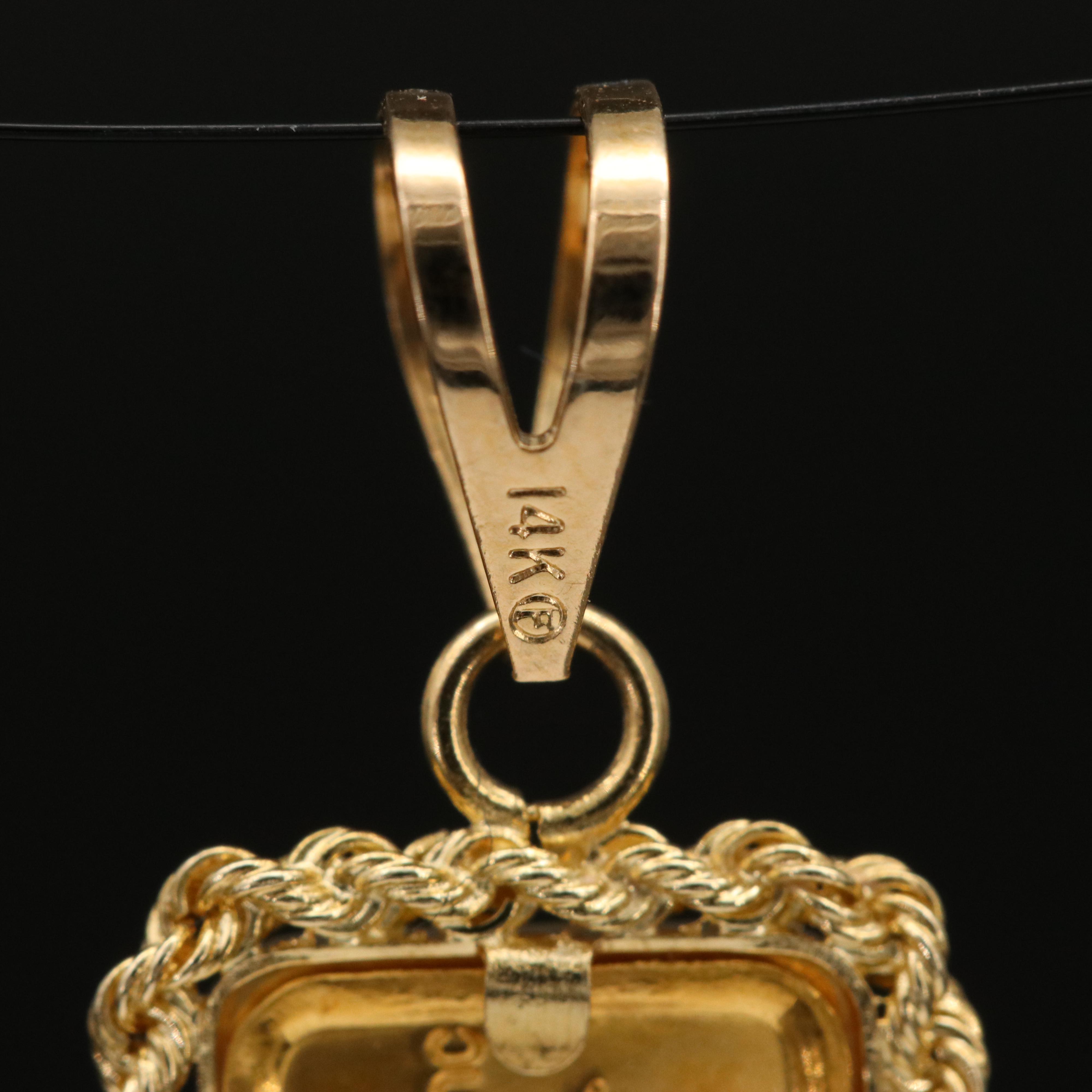 Vintage 24K Ingot Garfield "Pasta Power" in 14K Rope Frame Pendant