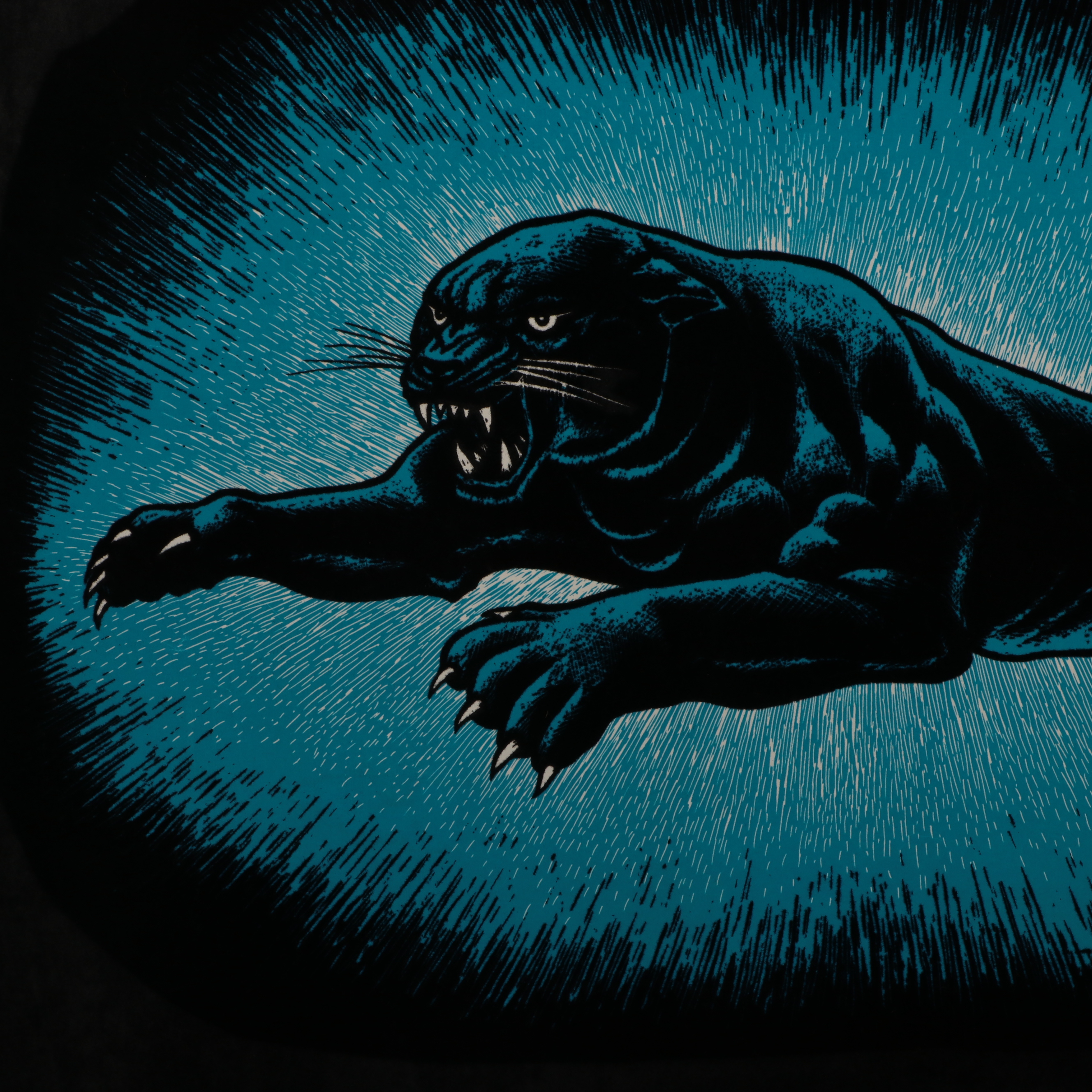 Flocked Lithographic Blacklight Poster of Panther, Late 20th Century