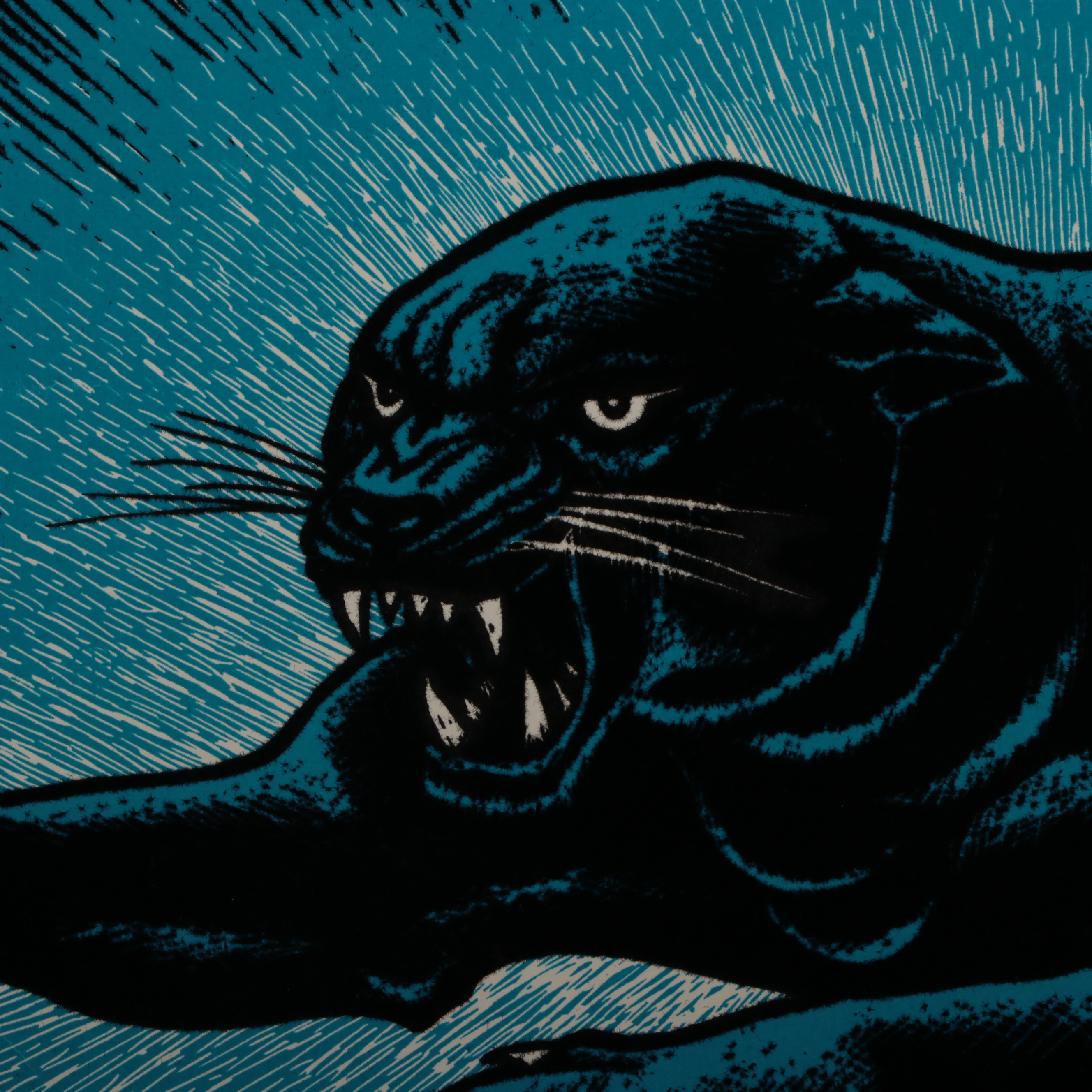 Flocked Lithographic Blacklight Poster of Panther, Late 20th Century