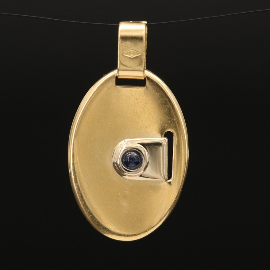 Italian 18K Sapphire Modern Oval Disk Pendant