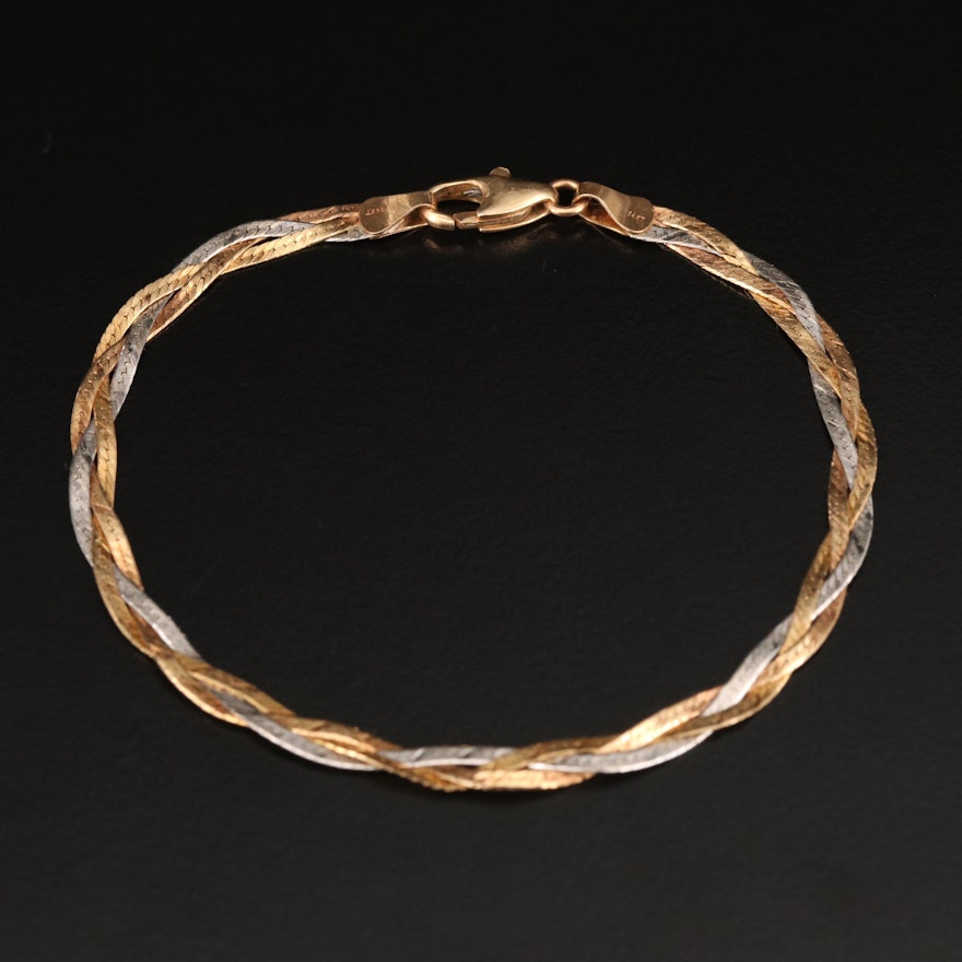 Italian 14K Braided Herringbone Chain Bracelet