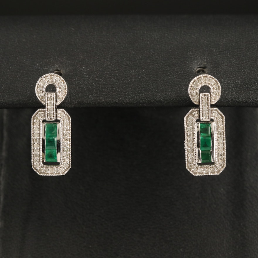 14K Emerald and Diamond Drop Earrings