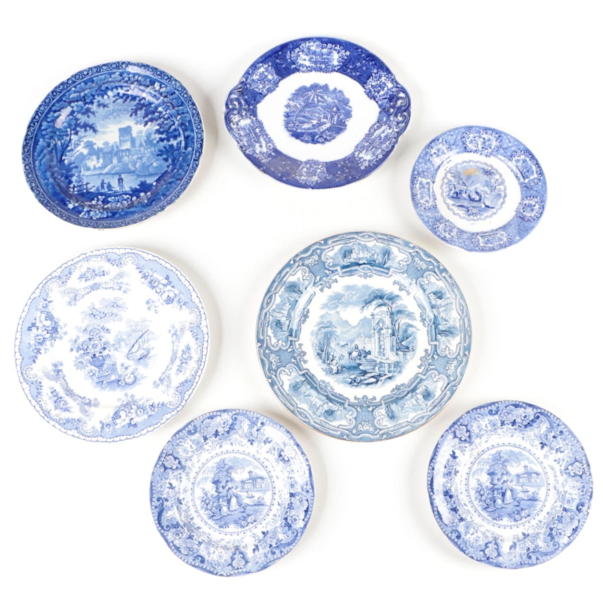 John Maddock & Sons "Bombay" and Other Blue and White Earthenware Plates