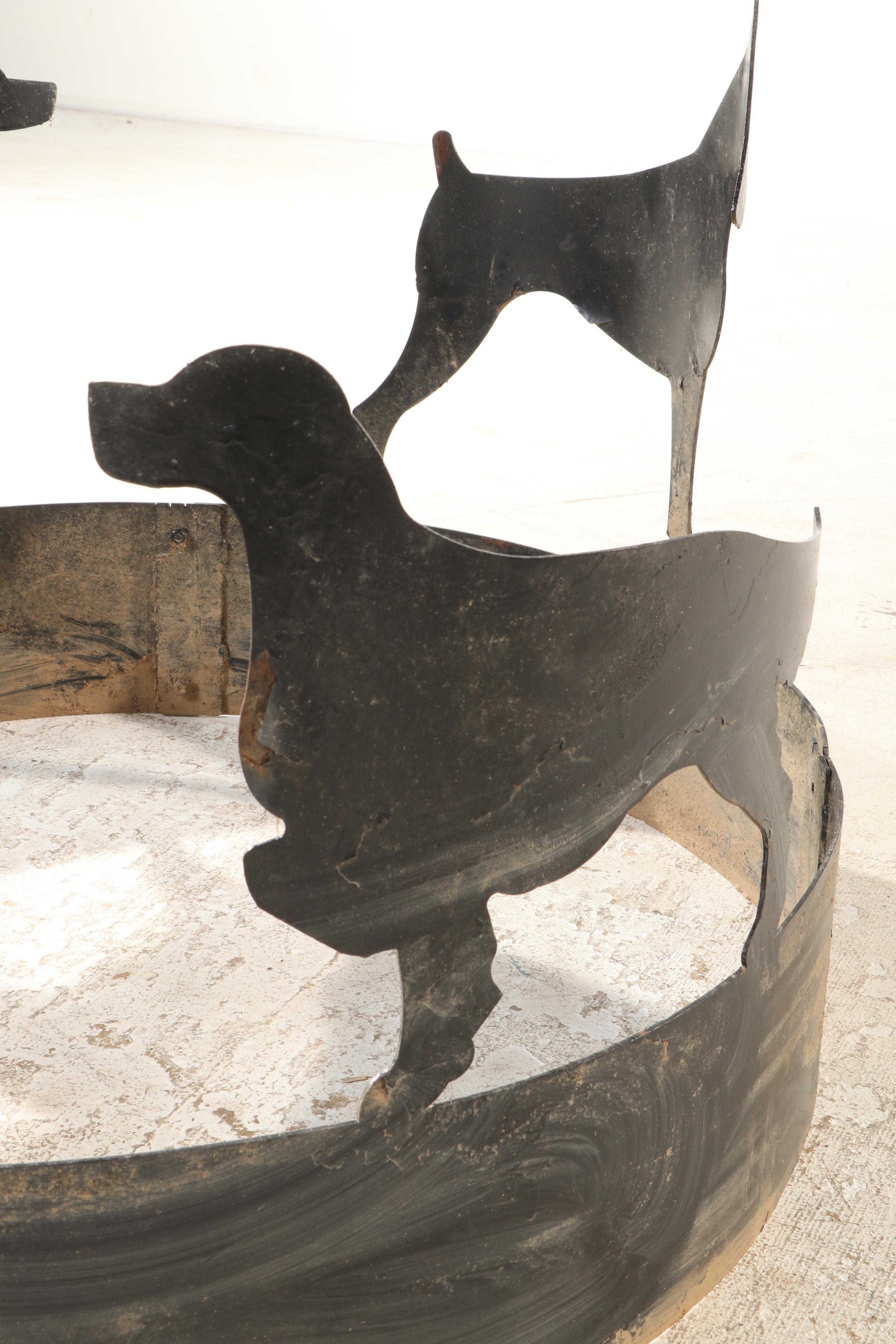 Black-Painted Sheet Metal Fire Pit Surround with Dog Cutouts