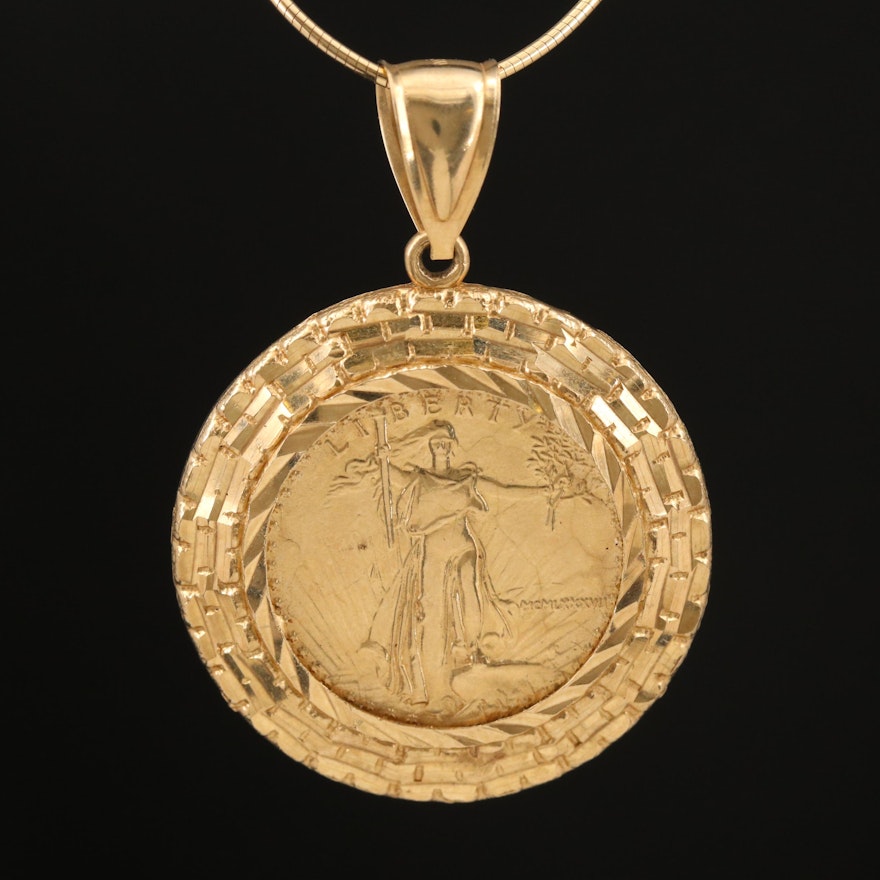 10K Duplicate Ten Dollar Gold Eagle Coin in 10K Pendant with 14K Necklace
