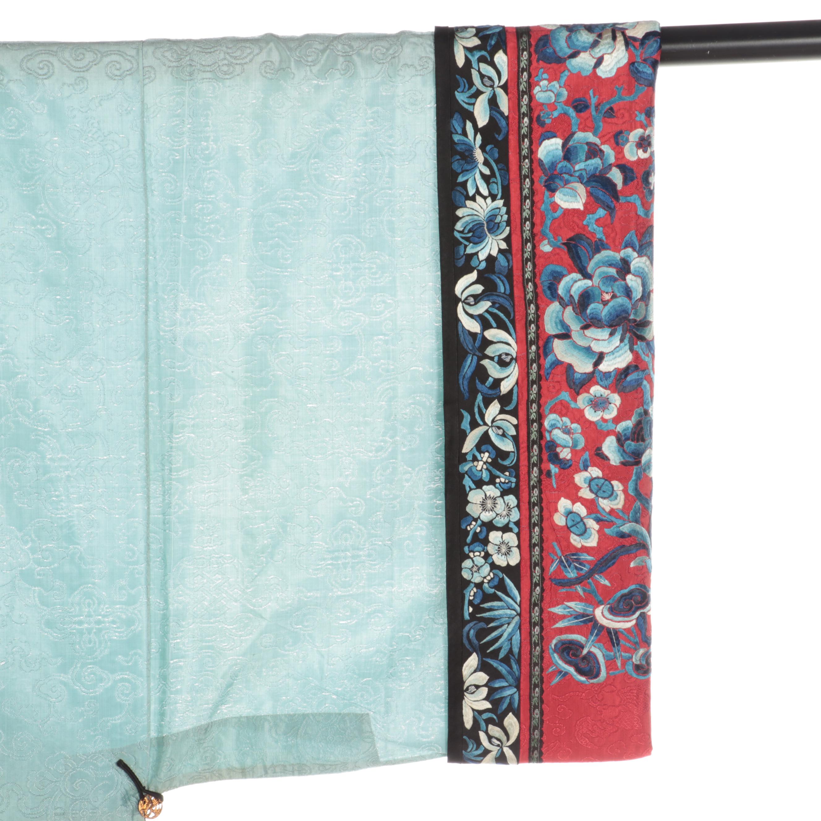 Chinese Silk Robe with Hand-Embroidered and Ribbon Trim, Qing Dynasty Period