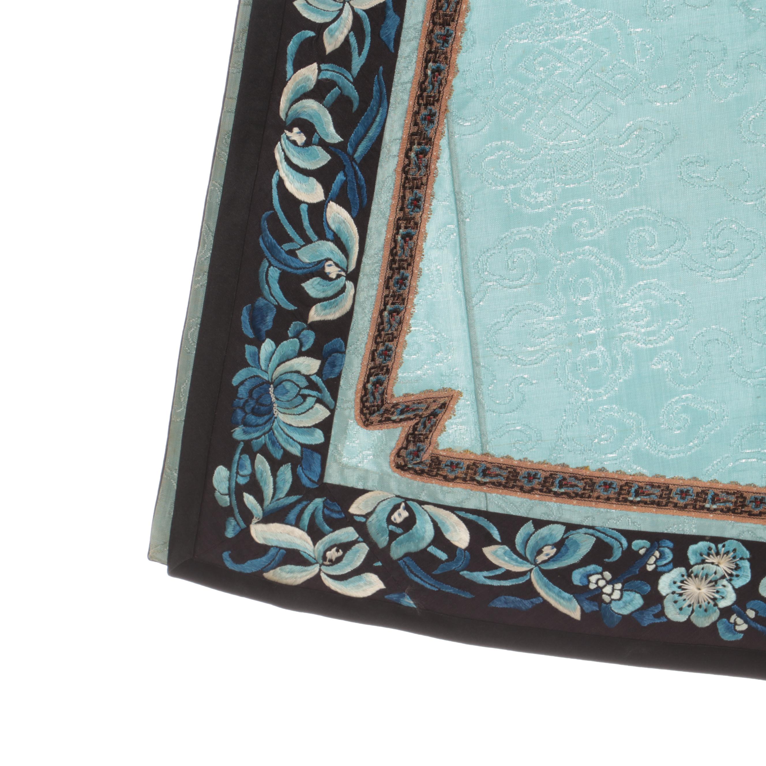 Chinese Silk Robe with Hand-Embroidered and Ribbon Trim, Qing Dynasty Period