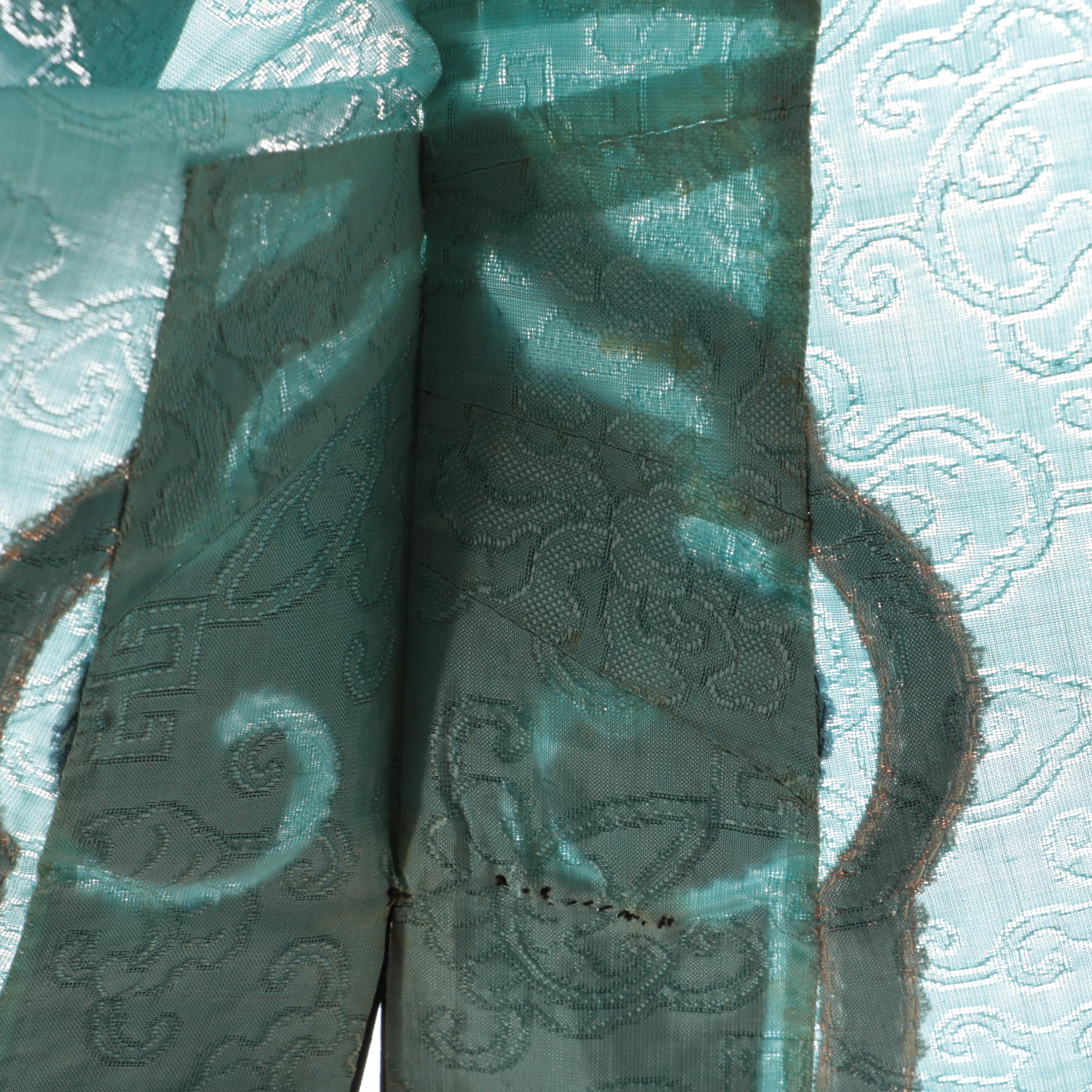 Chinese Silk Robe with Hand-Embroidered and Ribbon Trim, Qing Dynasty Period