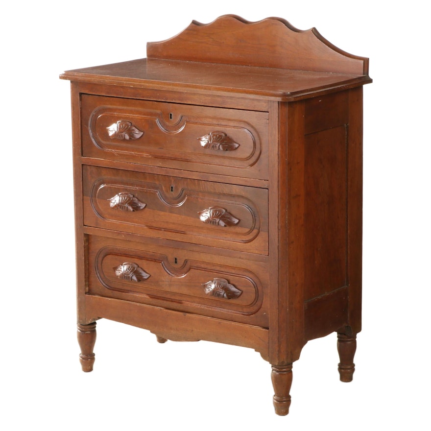 Victorian Walnut and Poplar Three-Drawer Bedside Chest, Late 19th Century