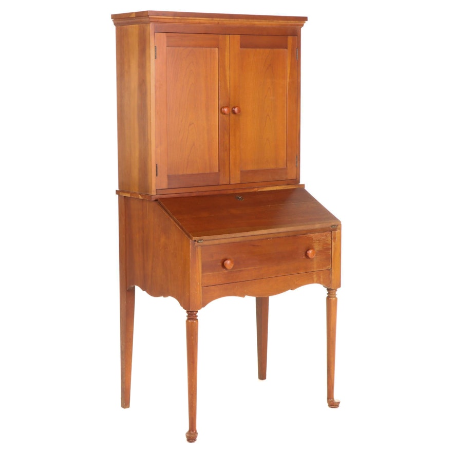 Queen Anne Style Cherrywood Secretary Bookcase, Mid to Late 20th Century