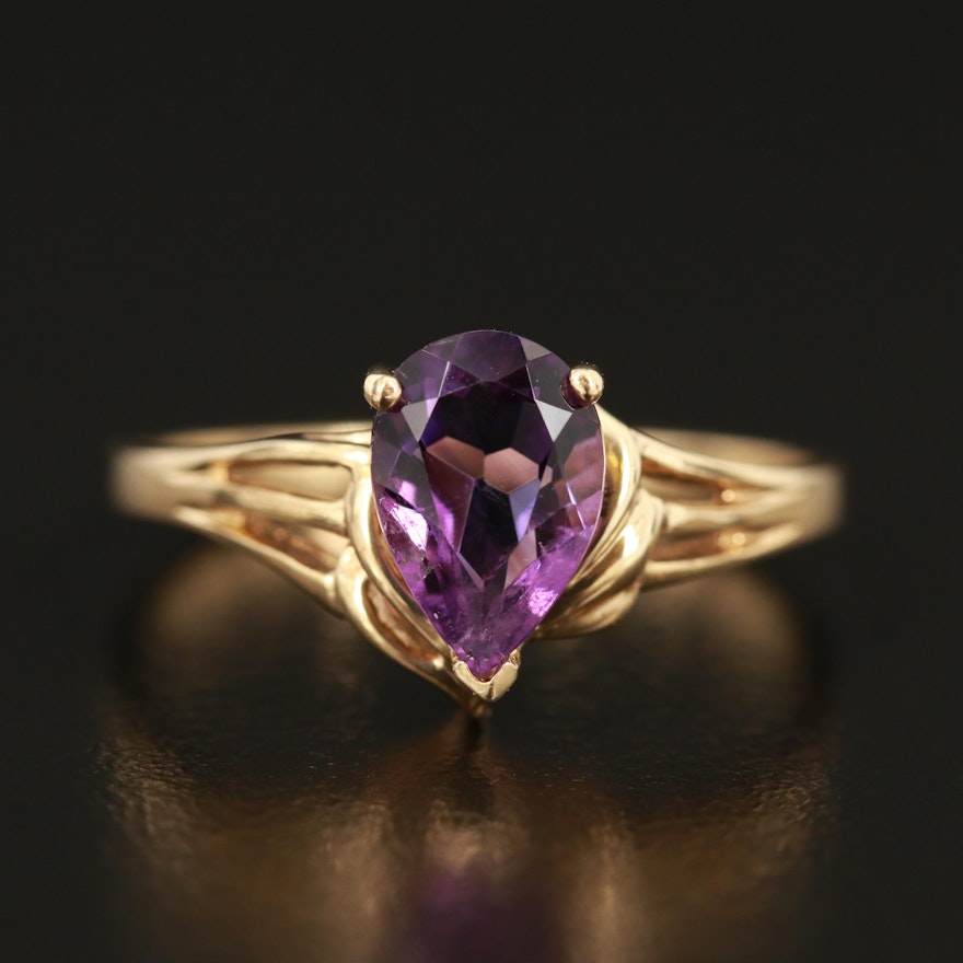 10K Amethyst Teardrop Ring