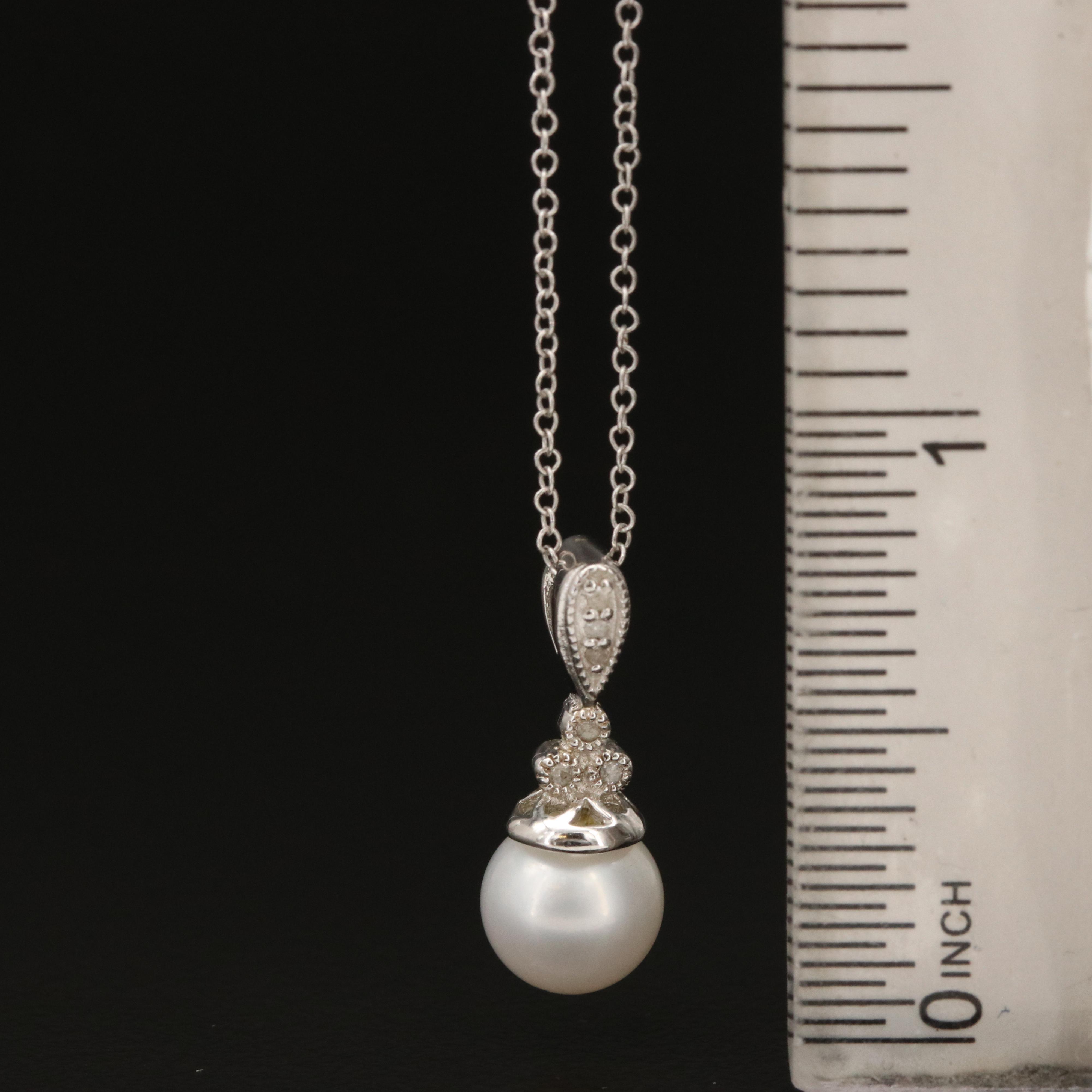 Sterling Pearl and Diamond Pendant Necklace