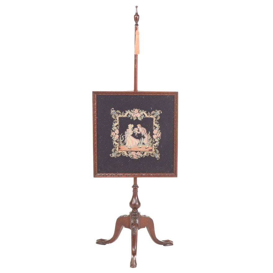 George III Style Mahogany and Needlepoint Pole Screen, Early 20th Century
