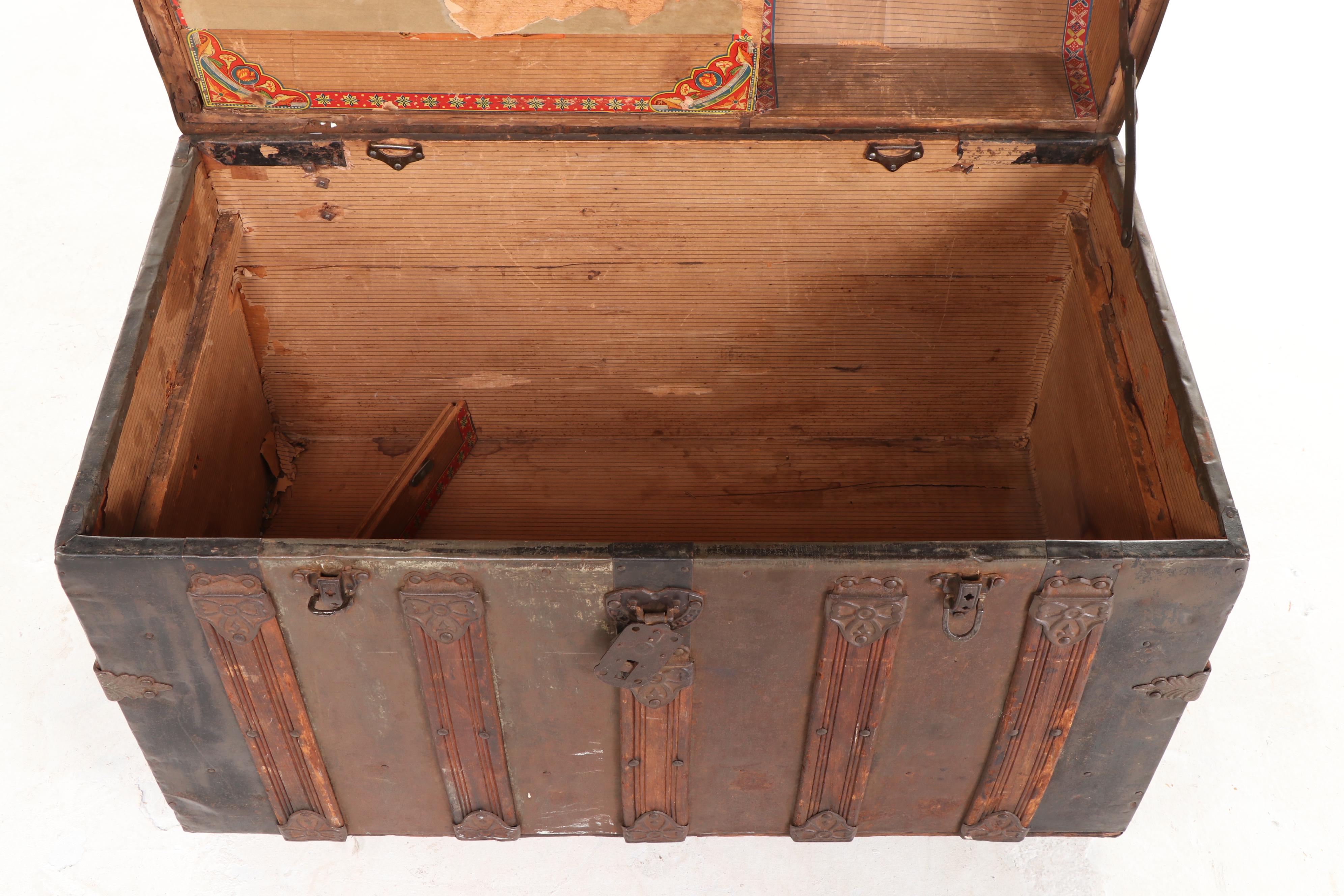 Late Victorian Slatted Wood and Metal-Clad Dome-Top Steamer Trunk