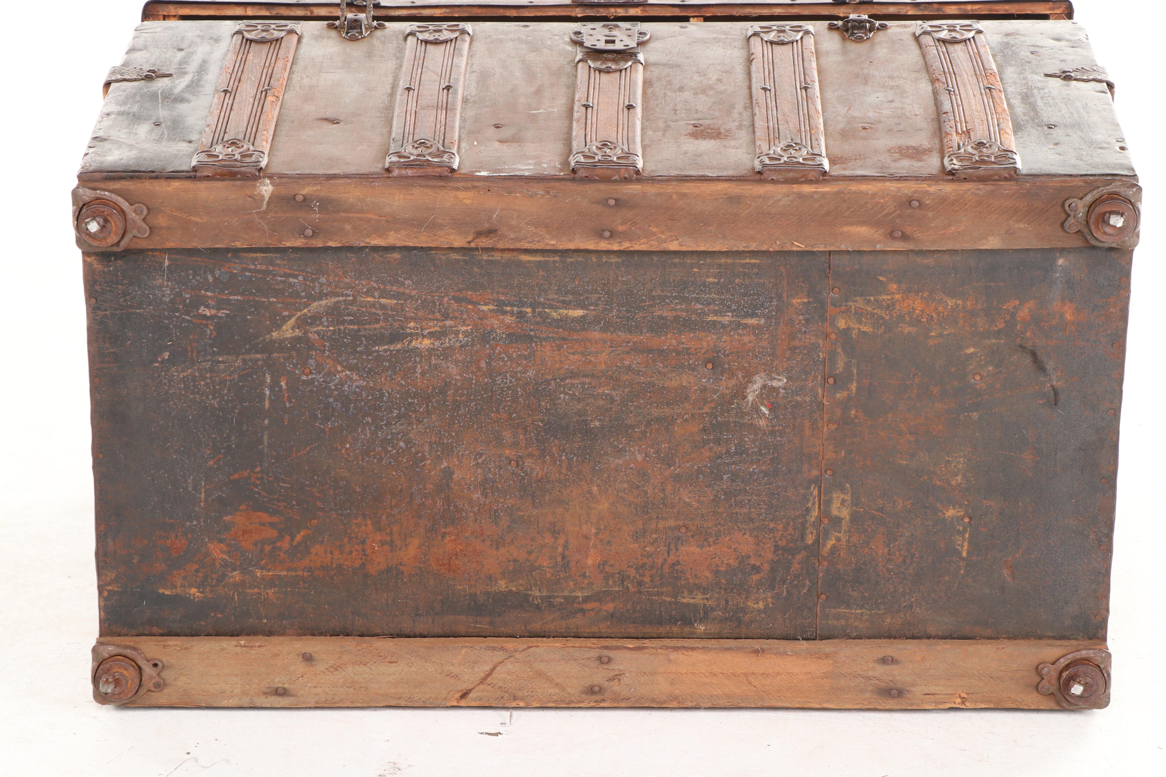 Late Victorian Slatted Wood and Metal-Clad Dome-Top Steamer Trunk
