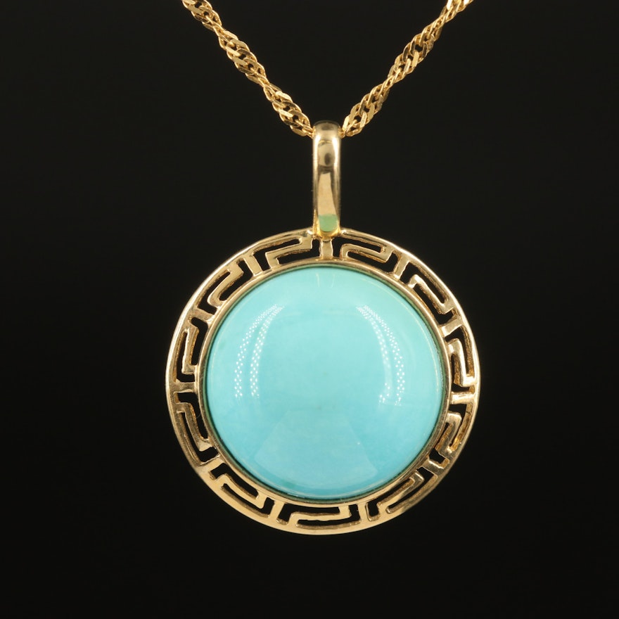 14K Turquoise Greek Key Pendant Necklace