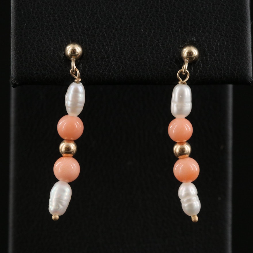 14K Coral and Pearl Earrings