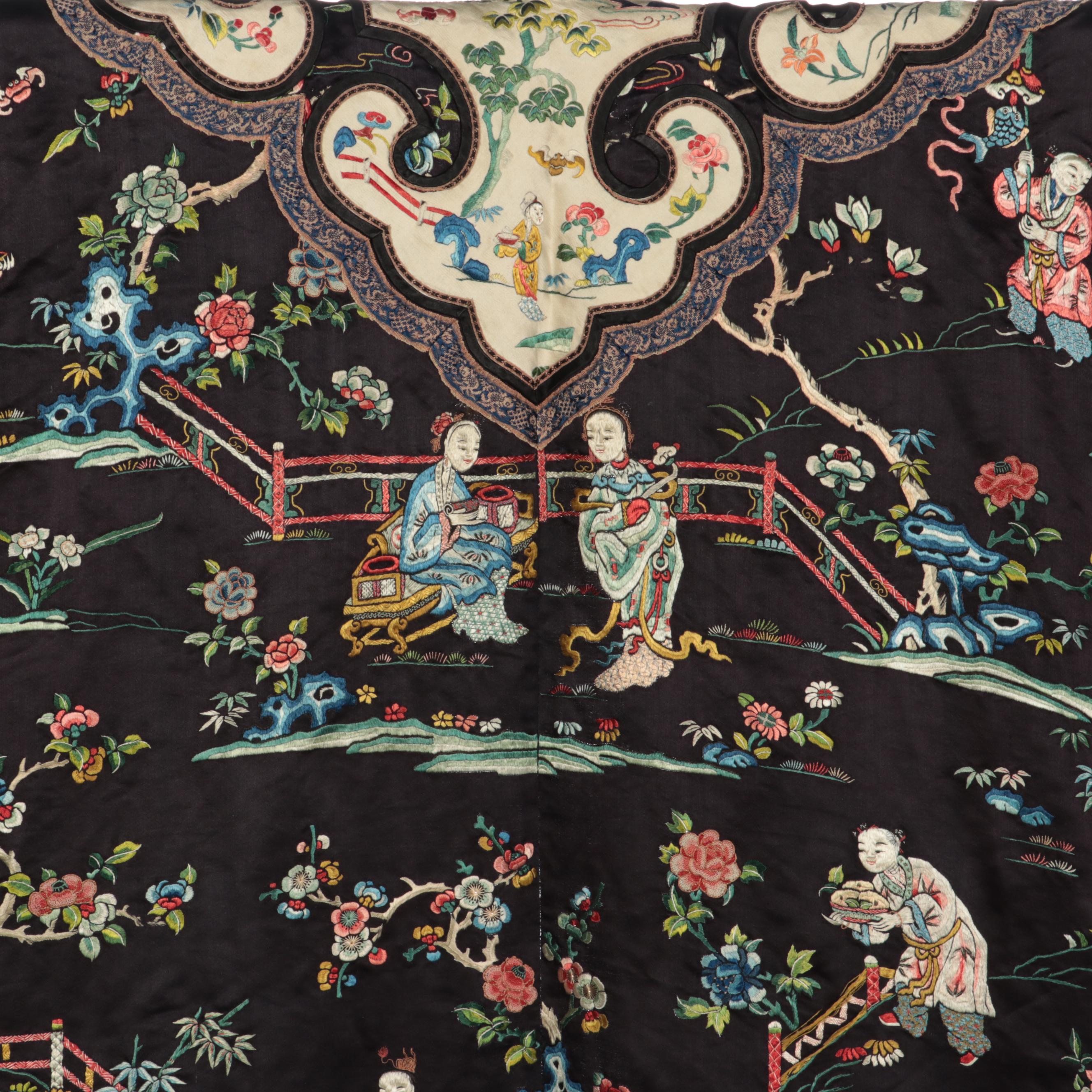 Women's Chinese Figural Embroidered Informal Robe, Late Qing Dynasty Period