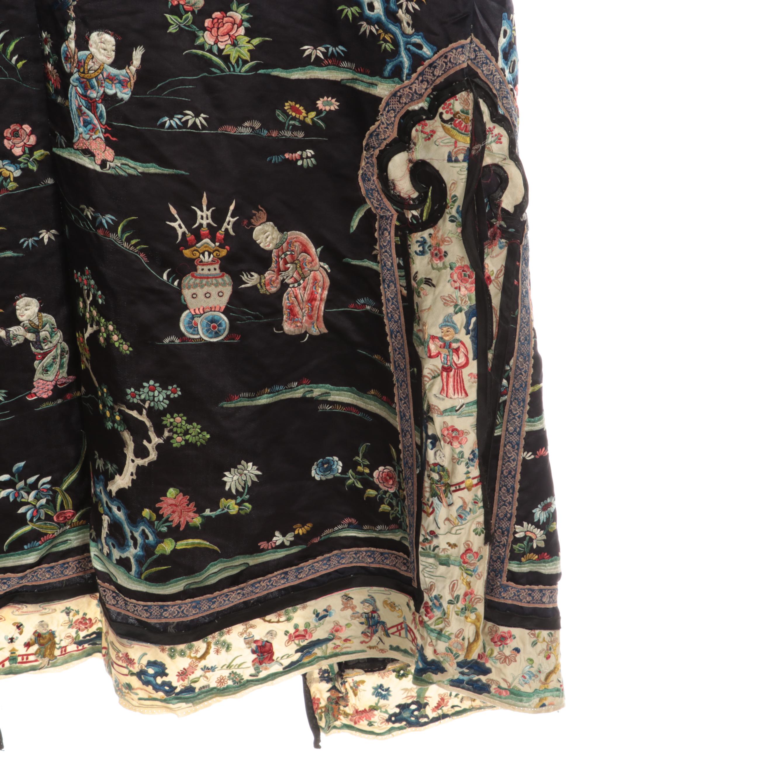 Women's Chinese Figural Embroidered Informal Robe, Late Qing Dynasty Period