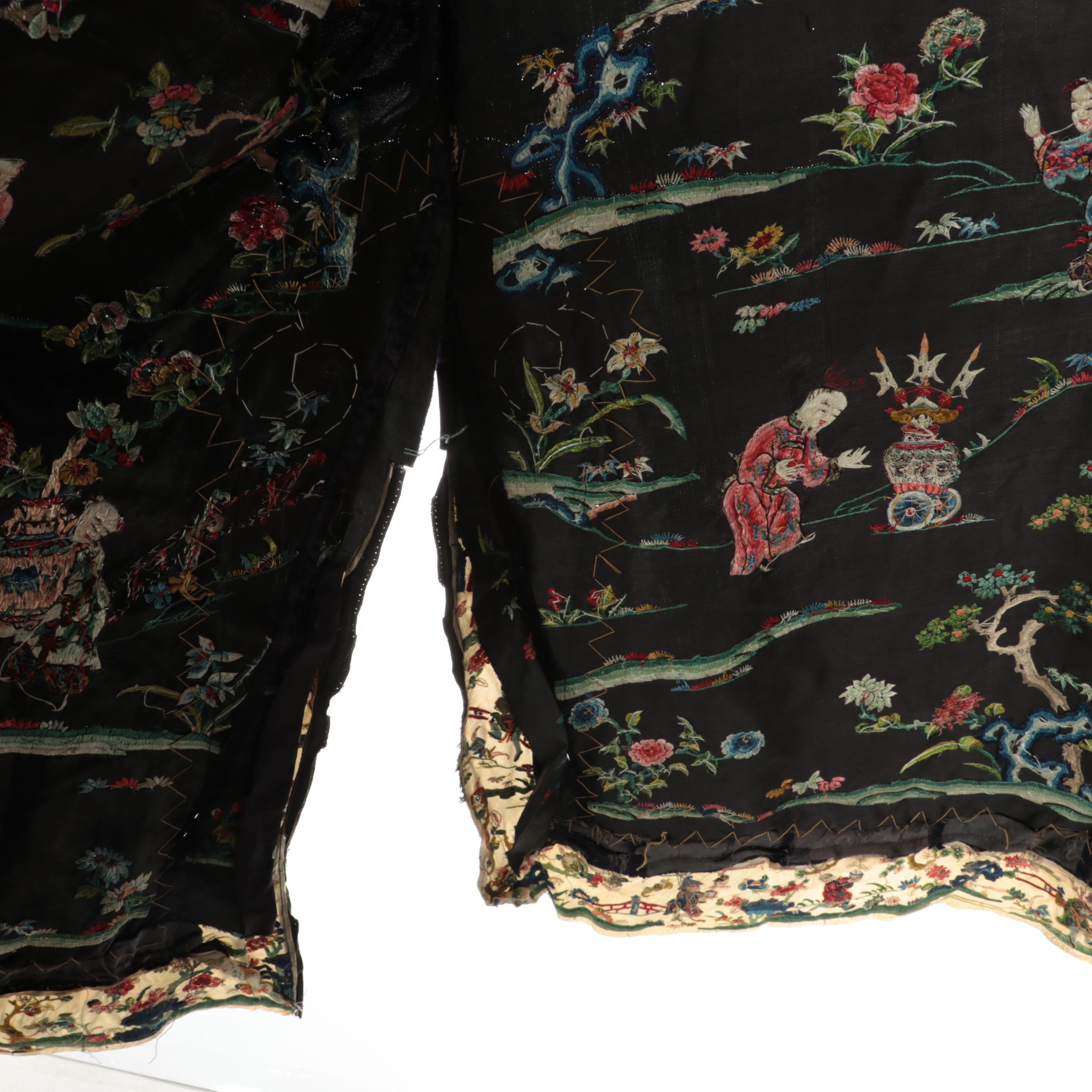 Women's Chinese Figural Embroidered Informal Robe, Late Qing Dynasty Period