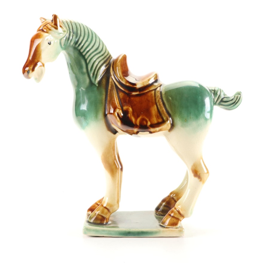 Chinese Tang Dynasty Style Sancai Glazed Ceramic Horse Figurine