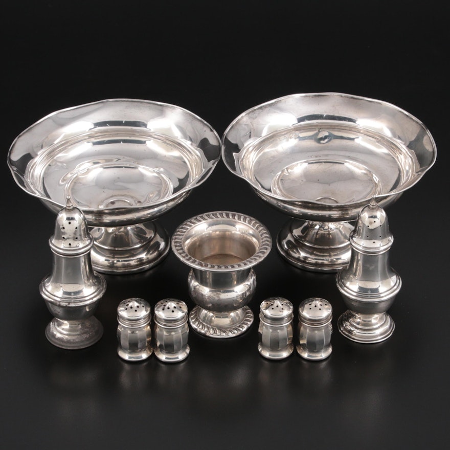 National Silver Sterling Comptes and Toothpick Holder with Sterling Shakers