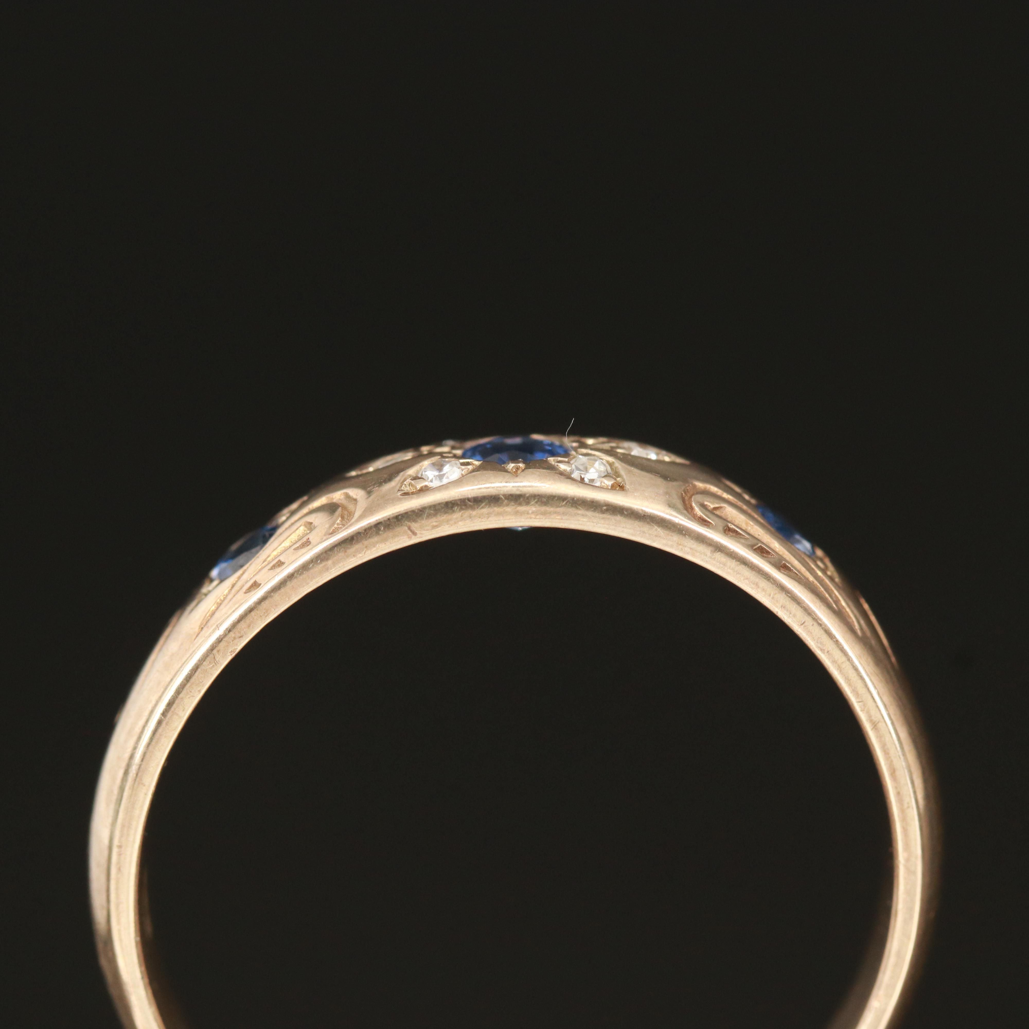 Victorian Sapphire and Diamond Band with Floral Details