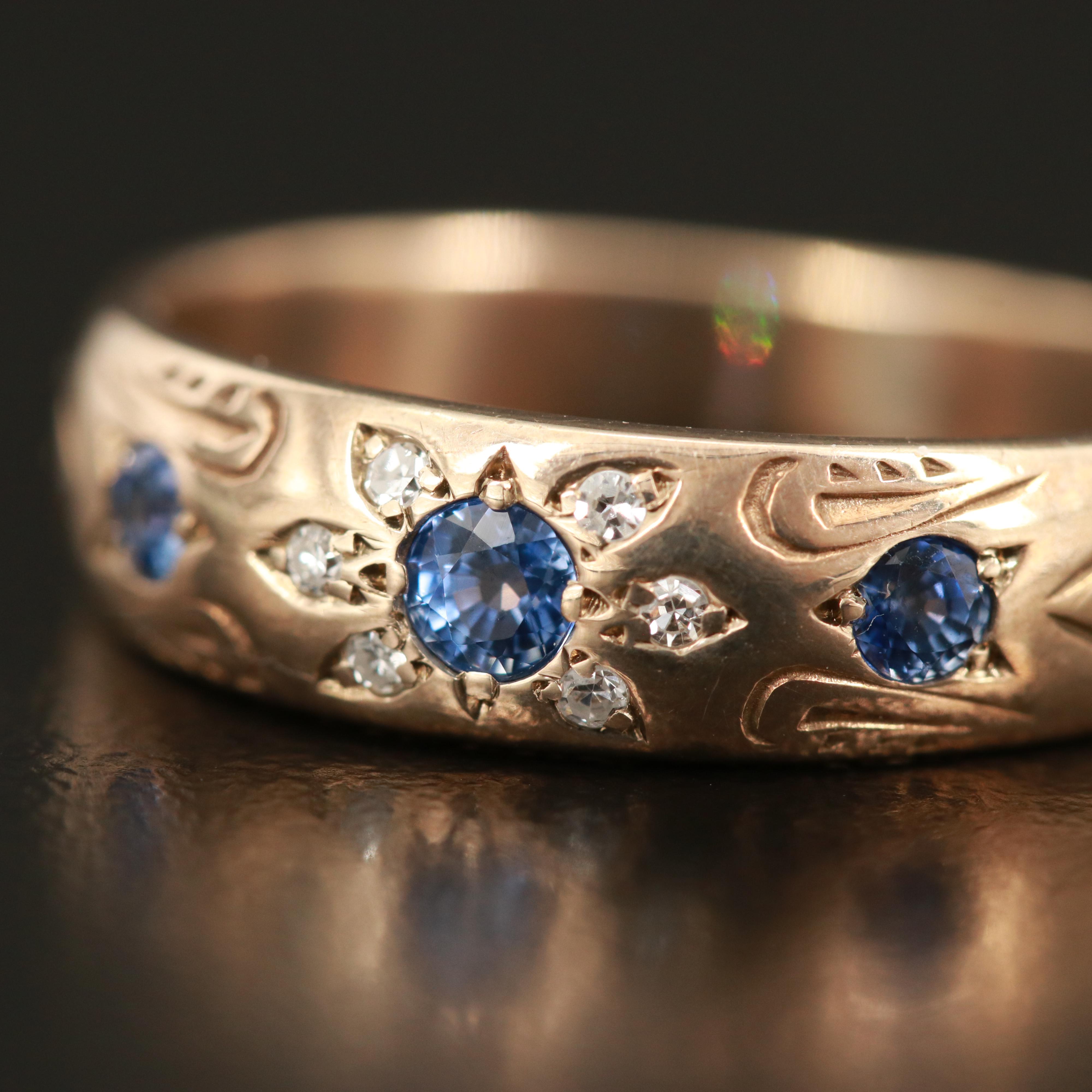 Victorian Sapphire and Diamond Band with Floral Details
