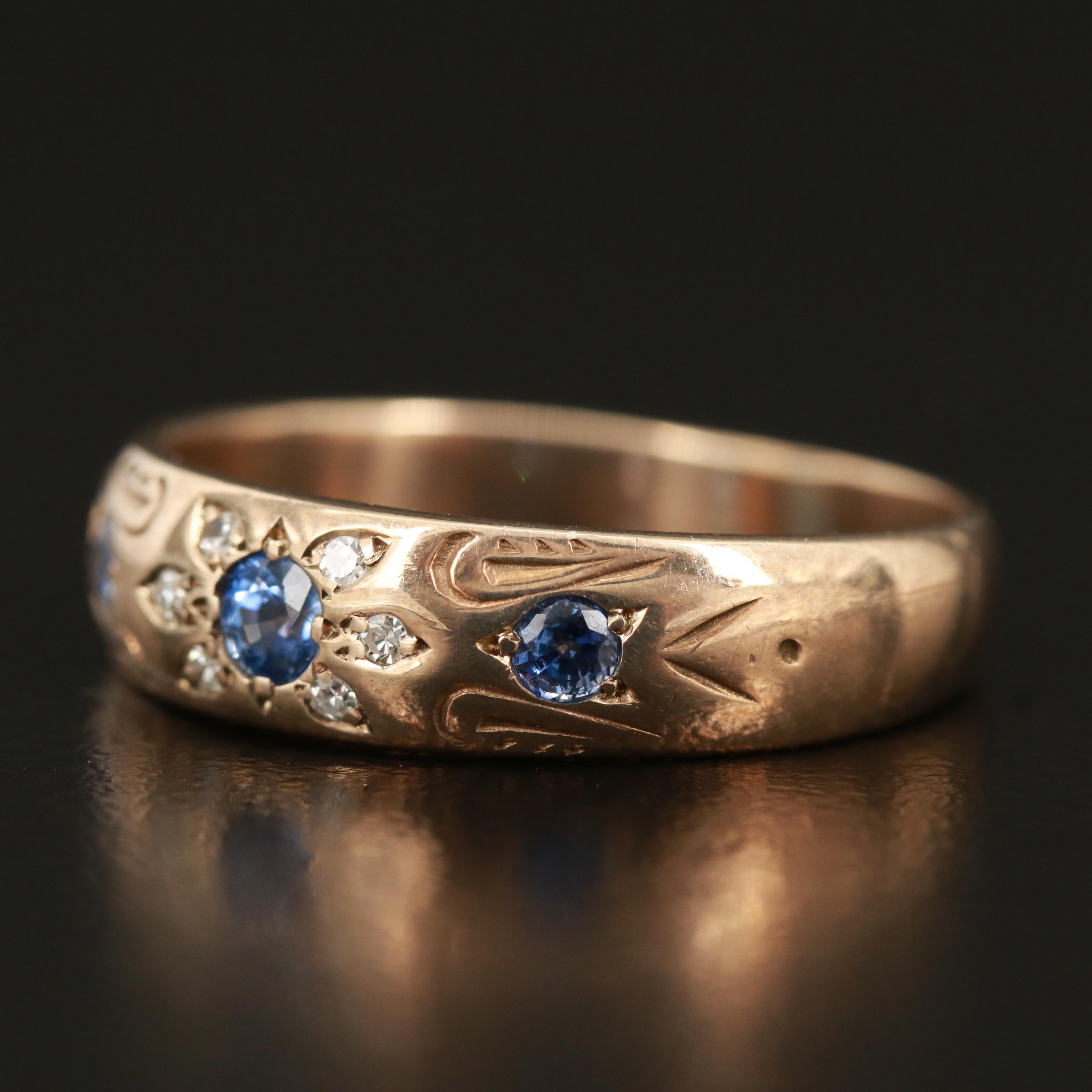 Victorian Sapphire and Diamond Band with Floral Details