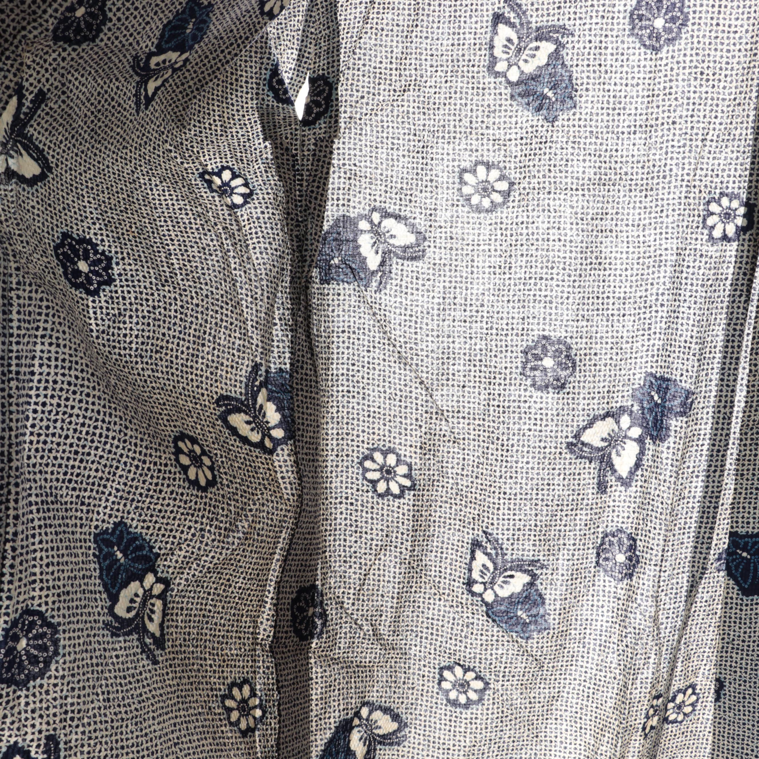 Shibori Yukata with Hana and Cho Pattern, Meiji Period