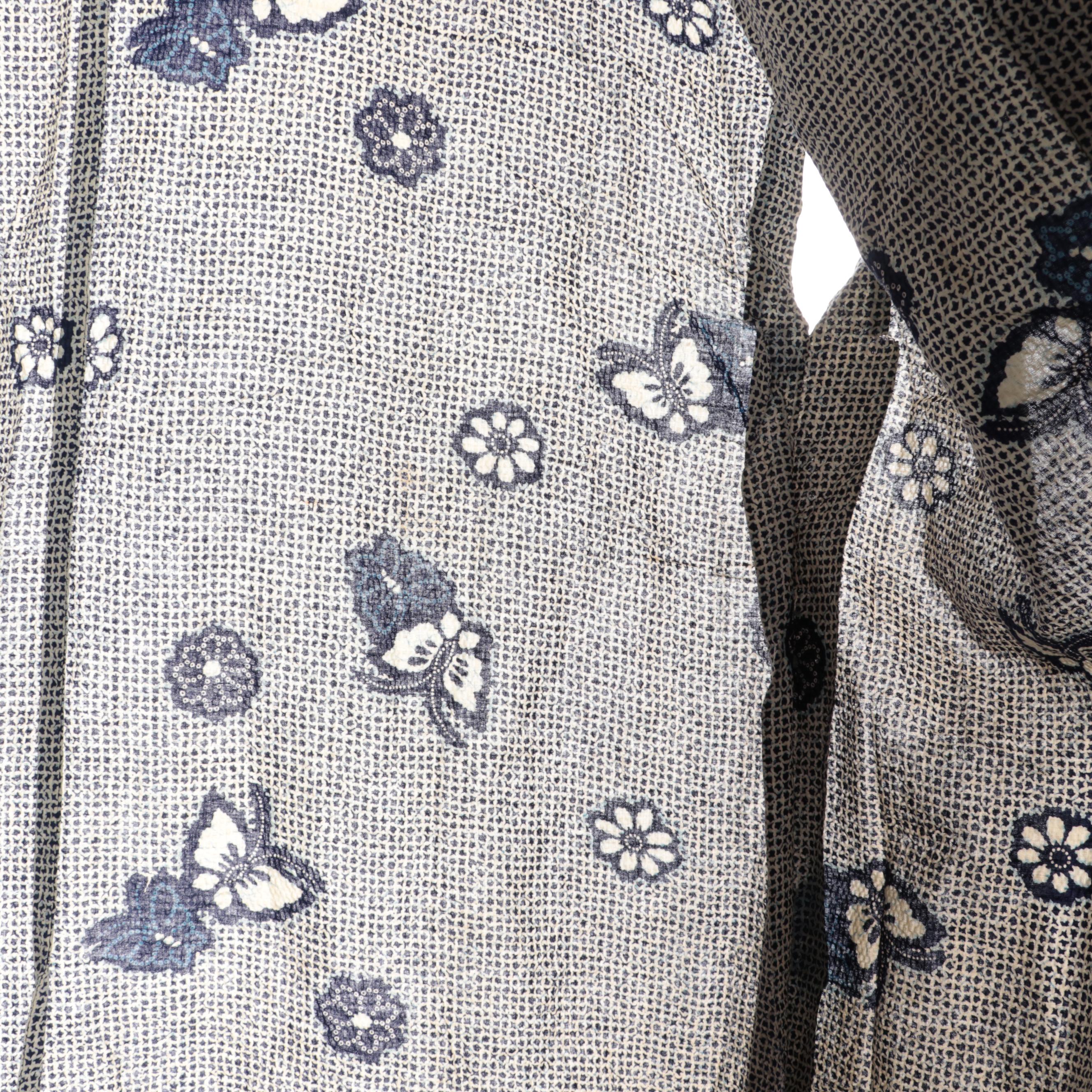 Shibori Yukata with Hana and Cho Pattern, Meiji Period